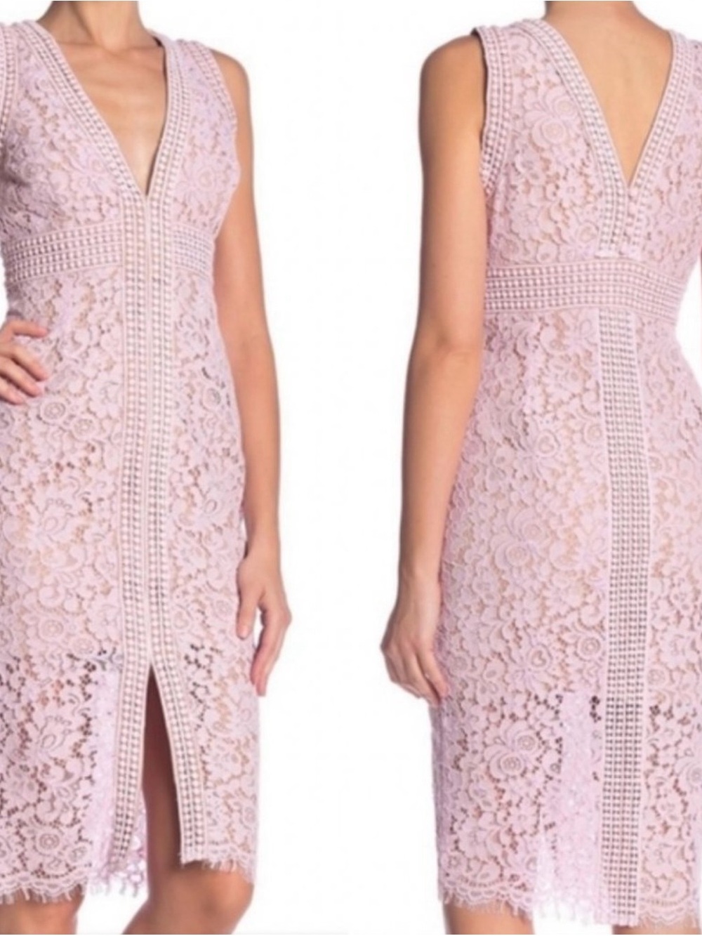 Bardot Heather Lace Sheath Midi Dress in Blush Pink and White NWT